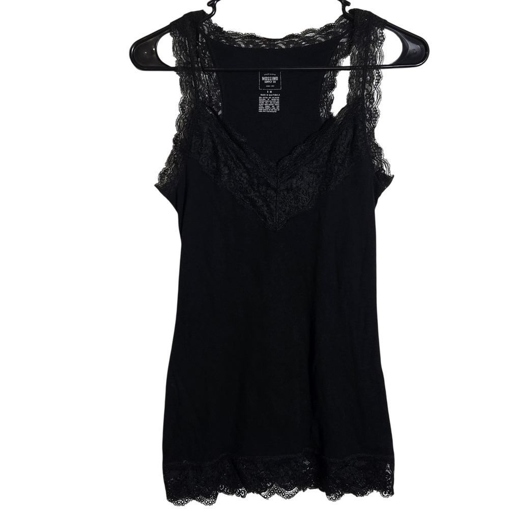 Mossimo Black Lace Trim Racerback Tank Top Medium Y2K Goth Grunge Emo Dark